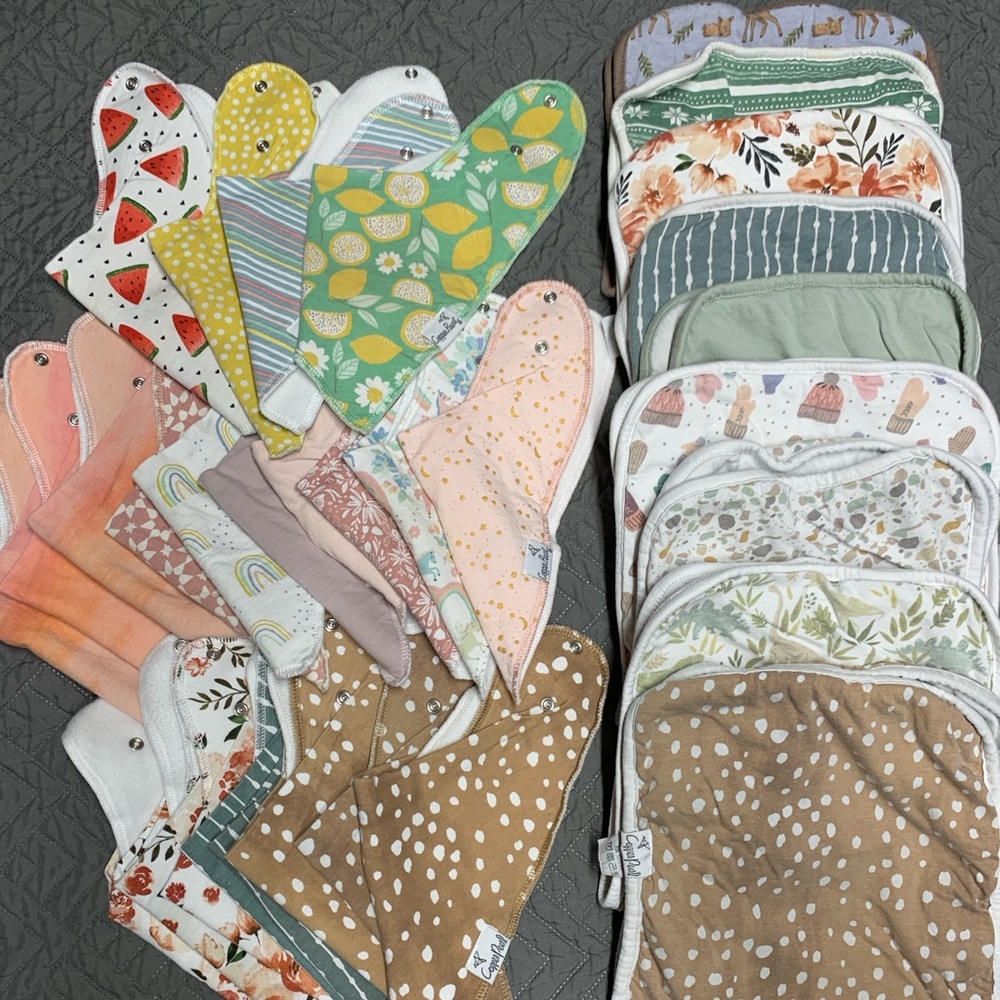 Copper pearl bibs and burp cloths